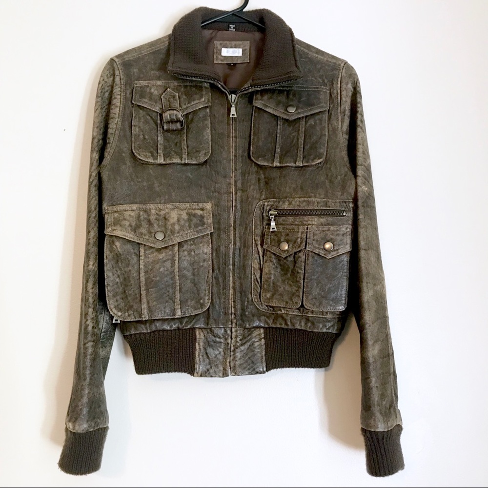 Aqua Distressed Genuine Leather Jacket